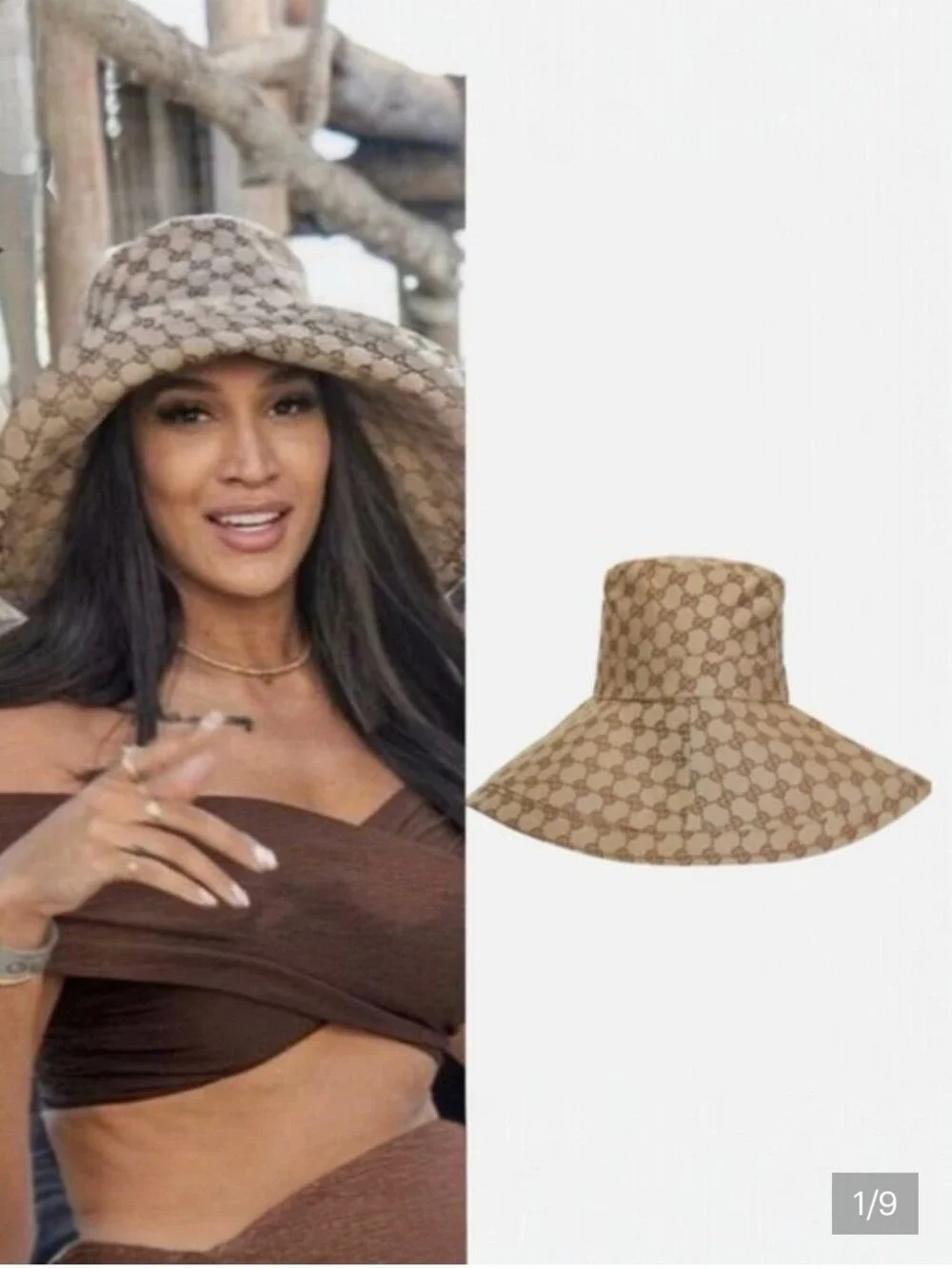 Gucci Beige Monogram Wide-Brim Bucket Hat - Picture 1 of 8